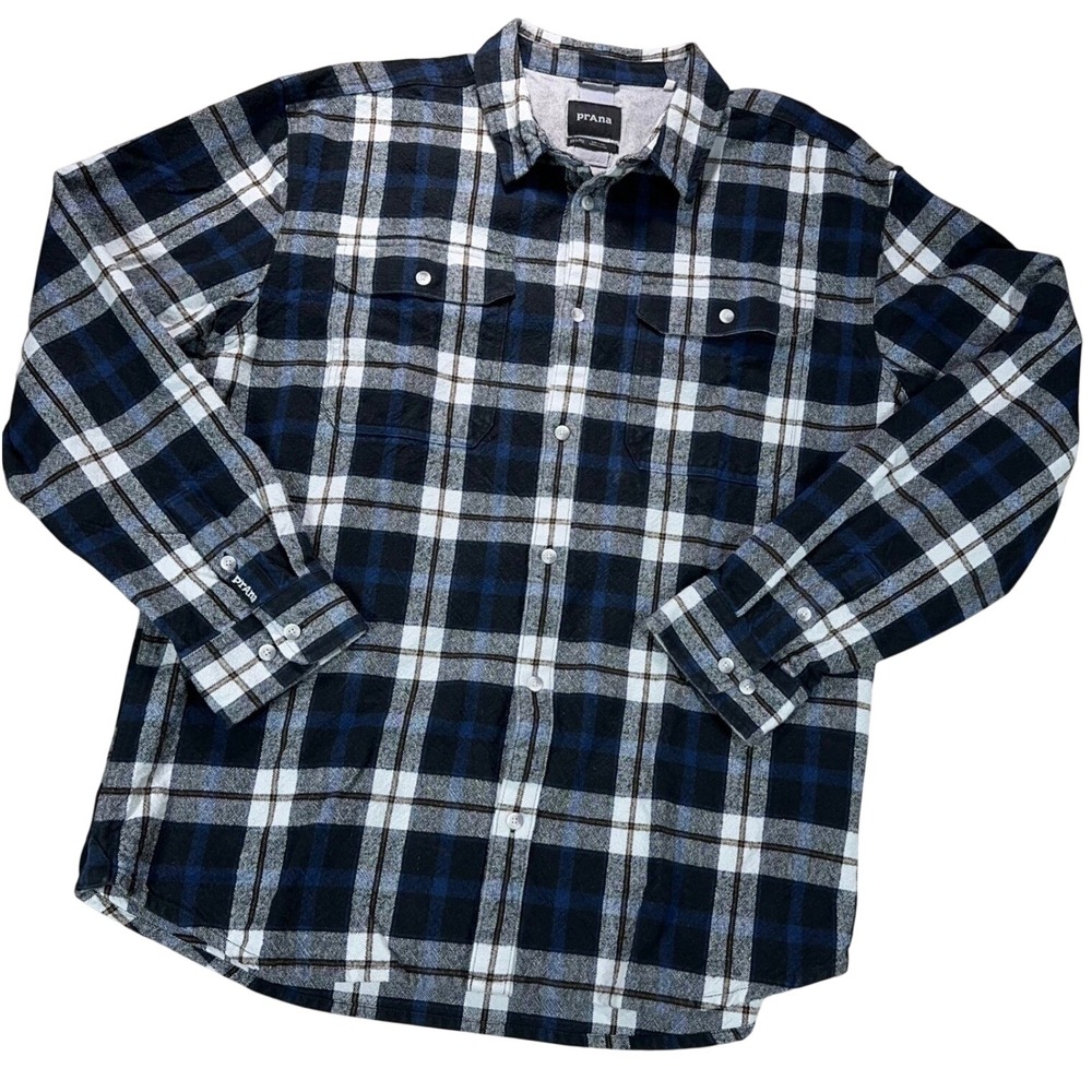 Prana Mens size XXL Flannel L/S Shirt Plaid O Cotton HeavyWt Outdoor Fall Layer